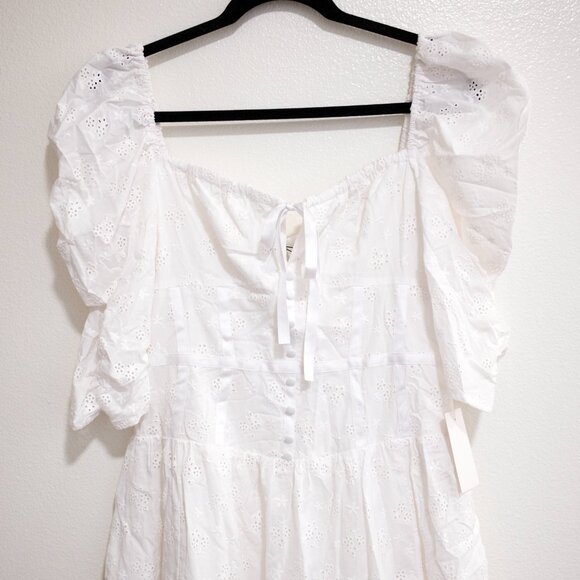 For Love & Lemons Jean Eyelet Midi Dress White Corset Puff Sleeves SZ L NWT - Picture 6 of 8
